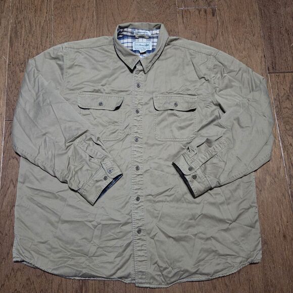 LL Bean Hurricane Shirt Mens 2XL Flannel Lined Button Work Barn Shacket Tan - Picture 1 of 6